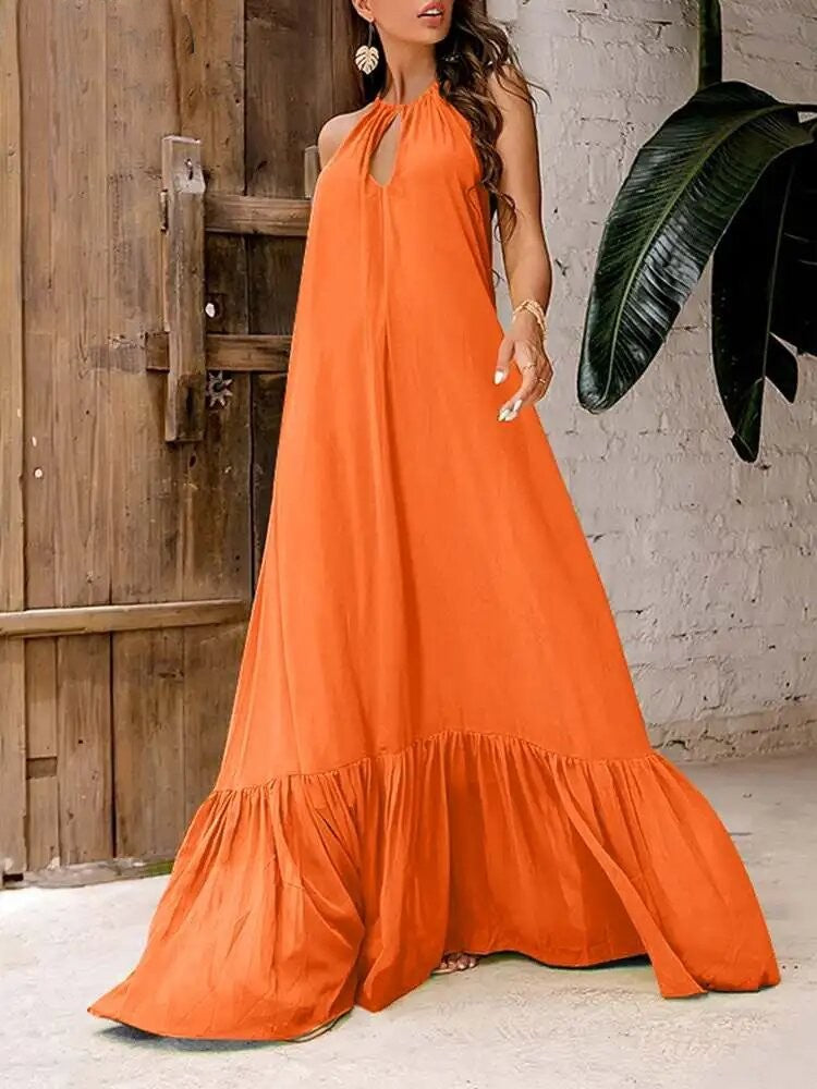 Boho Long Chiffon Gown with Ruffles Moss