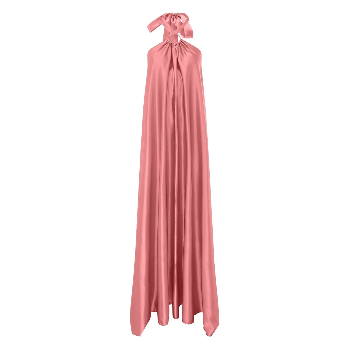 Robe Satinée Femme – Manches Longues – Couleur Rose – Avec Ceinture – Tailles Multiples – Neuve