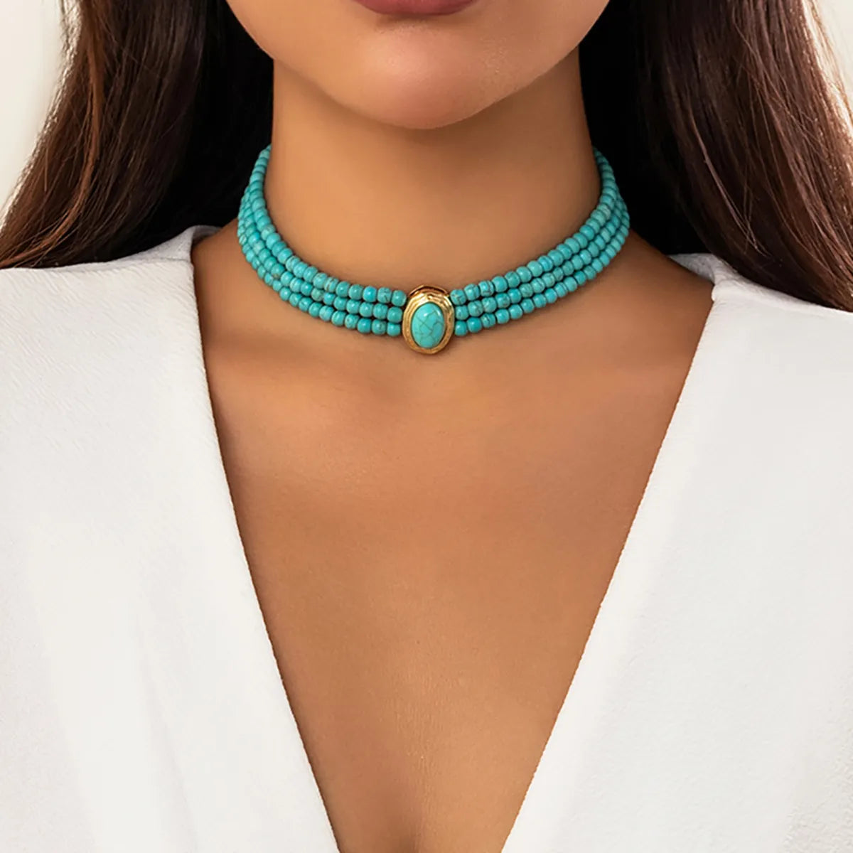 Collier Fantaisie Turquoise, Bleu Et Blanc, Perles Verre, Pour Mariage Ou Soirée