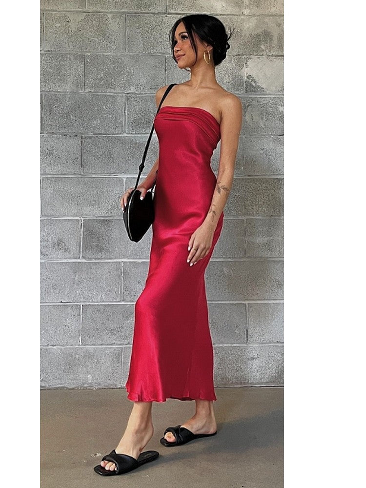 Robe Bandeau Rouge Robe Cocktail Tube Satin Bandeau Blanche