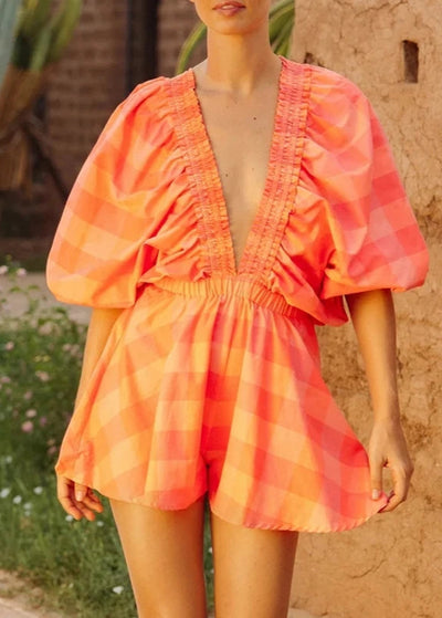 Robe Orange Manches Bouffantes