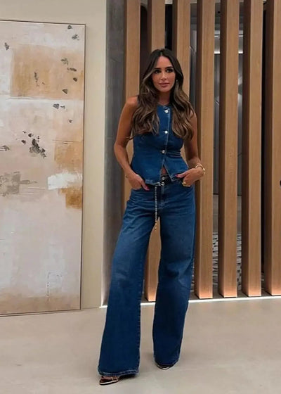 Ensemble en Jean – Gilet Sans Manches et Pantalon