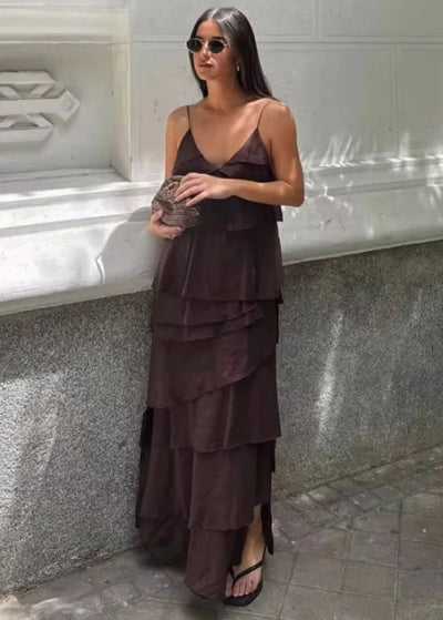 Robe bohême chic marron a volants