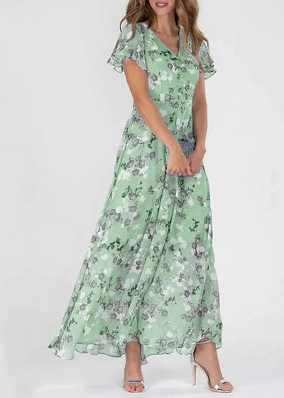 Robe mousseline chic bohème verte