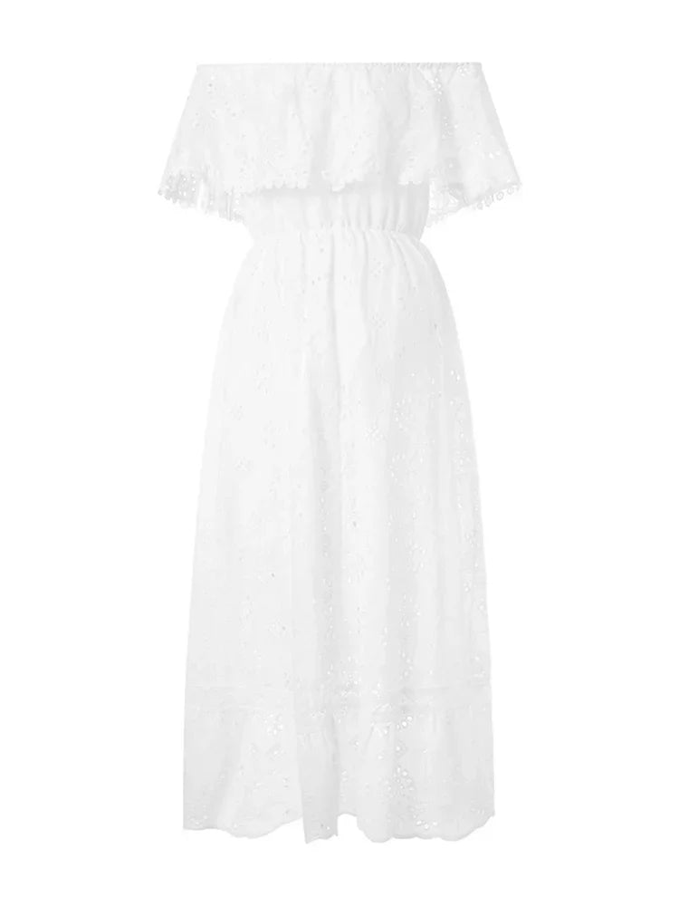 Robe Brodée Blanche épaules Dénudées Eloquii Taille 28 - Style Années 60
