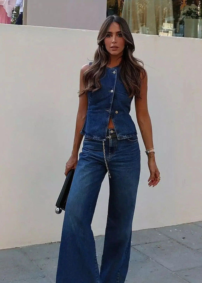 Ensemble en Jean Femme – Gilet Sans Manches et Pantalon Chic – Bohème