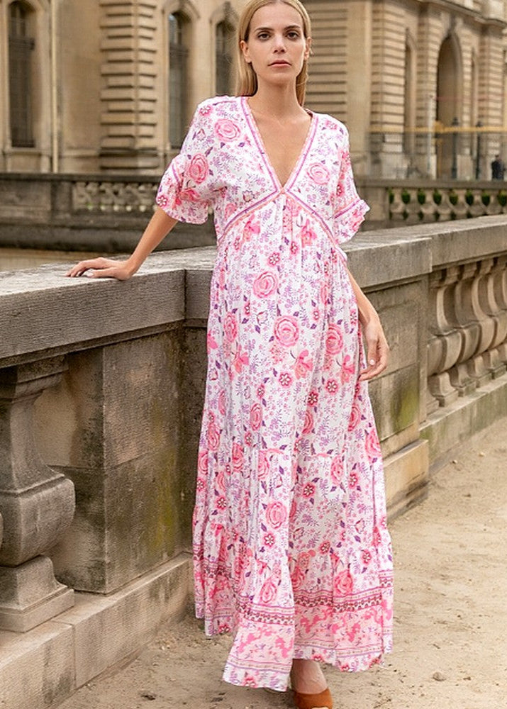 Robe Longue Bohème Imprimé Papillons Avec Poches Grande Taille Robe Longue Bohème Imprimé Papillons Avec Poches Grande Taille