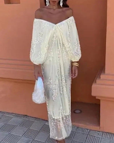Robe Longue Sequins Blanche