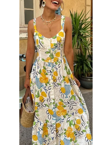 Robe printanière florale blanche et jaune