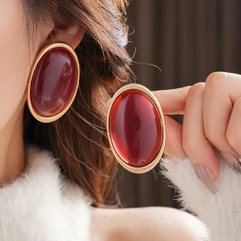 Boucles D’Oreilles – Ovale Rouge Or – Muriel Création Boucles D’Oreilles – Ovale Rouge Or – Muriel Création