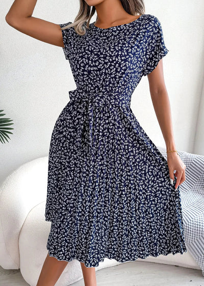 Robe plissée bleu marine bohème pour femme
