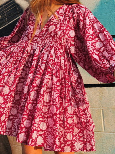 Robe ample florale rose