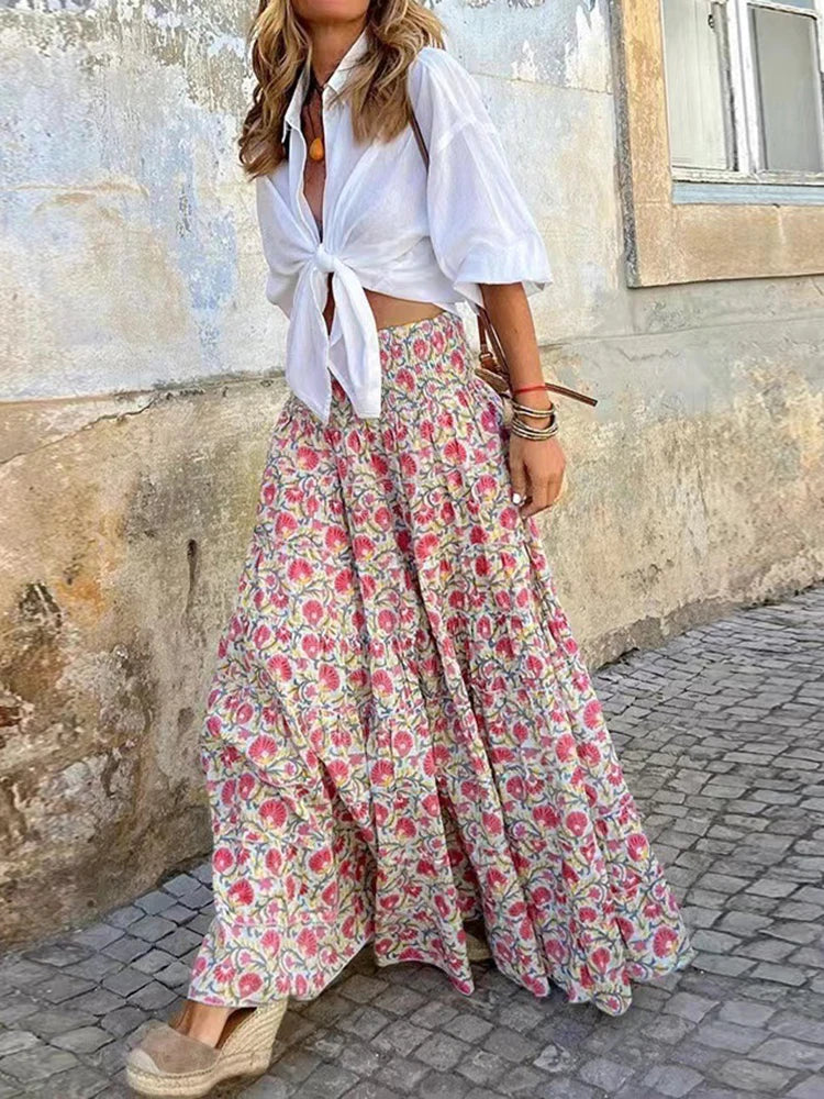 Jupe Longue évasée Bohème à Fleurs Raxsta - Taille 38/40, Neuve Sans étiquettes