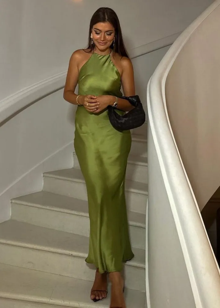Robe Longue Sans Manches Femme Richard L Vert Citron - Maxi Robe En Coton Stretch Occasion Très Bon état