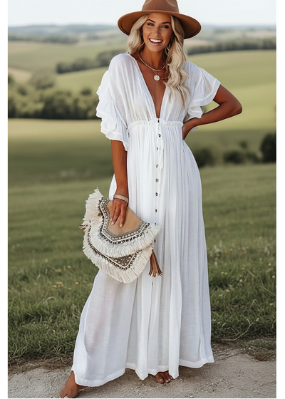 Robe été Fluide Haute Hippie - Soie 100%, Noir à Poids Blancs, Taille XS, Occasion TBE