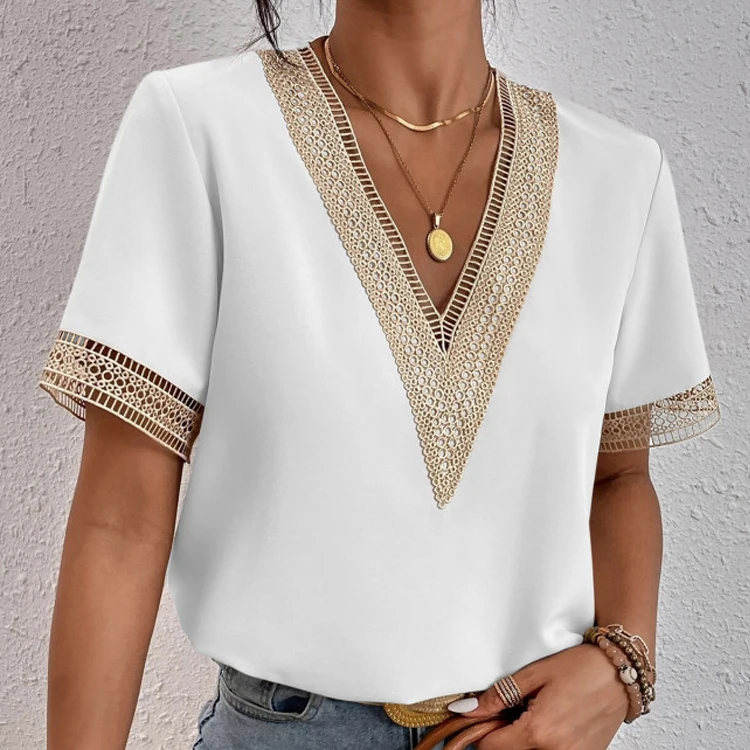 White short-sleeved top with embroidery