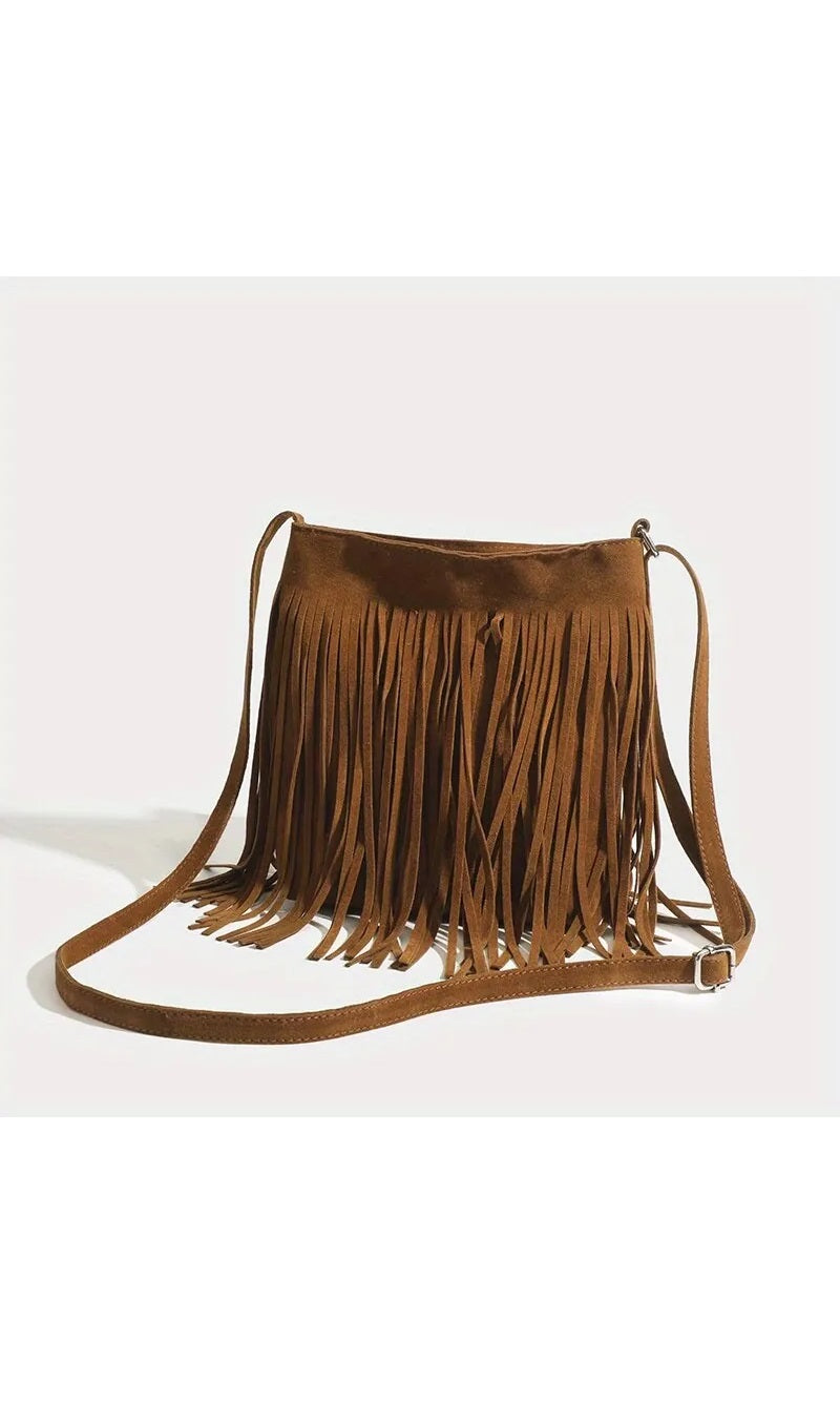 Sac à bandoulière vintage en daim à franges marron – Bohème Infinity