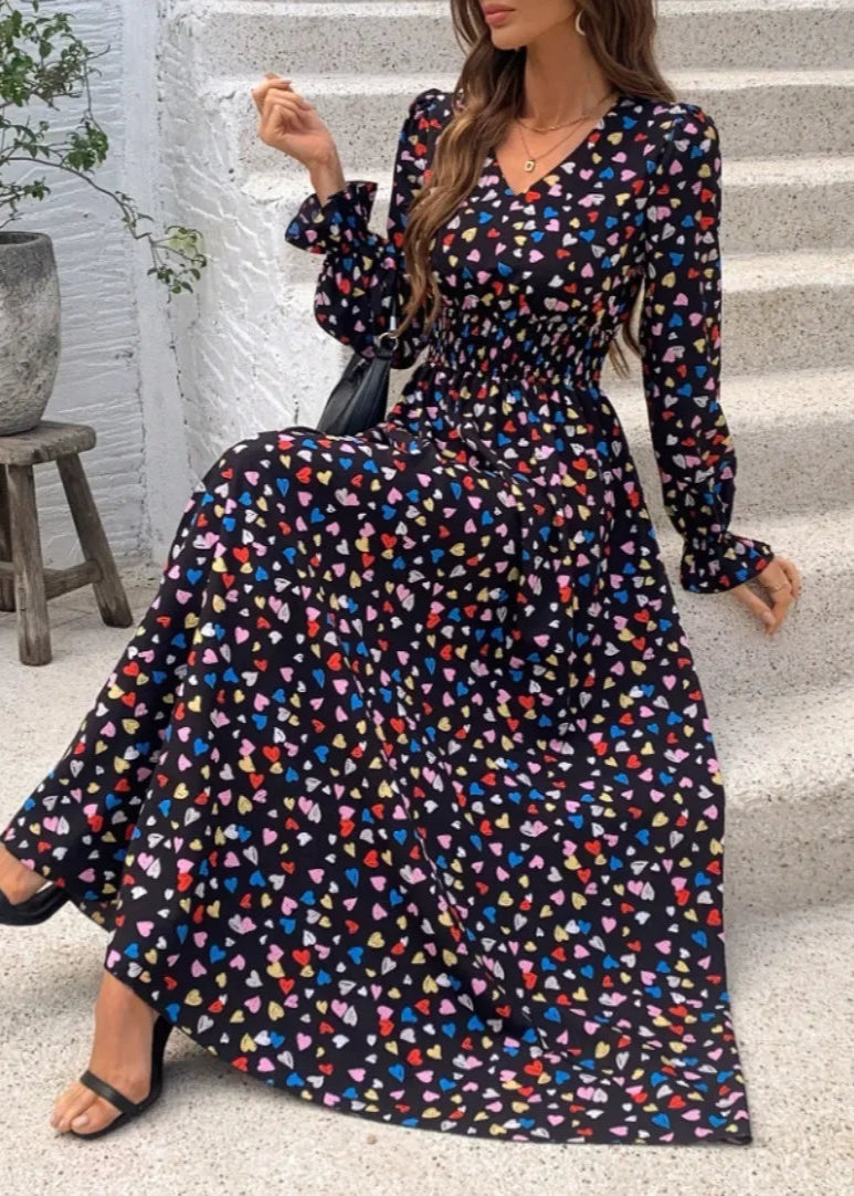 Black Long Sleeve Chiffon Dress M
