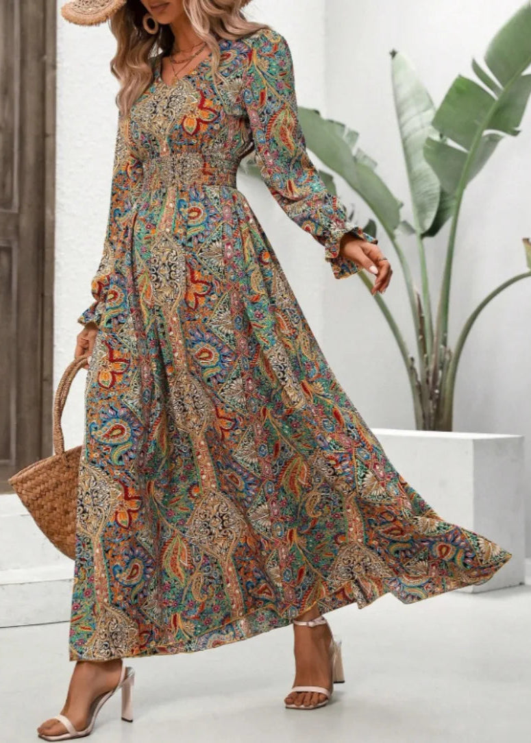 Green Long-Sleeve Chiffon Dress XL