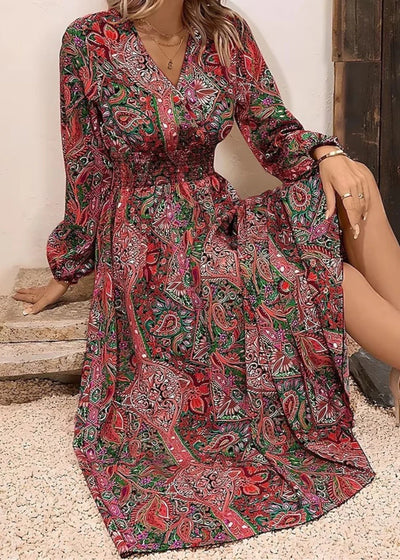 Robe tendance boheme longue rouge