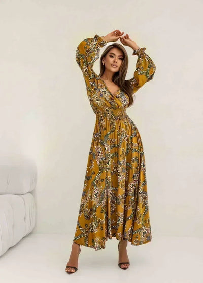 Robe tendance vintage pour femme jaune