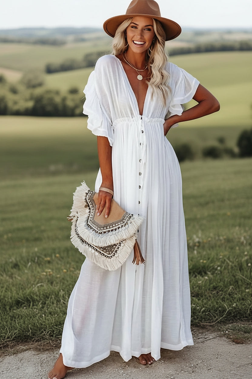 white hippie dress Long White Hippie Dress