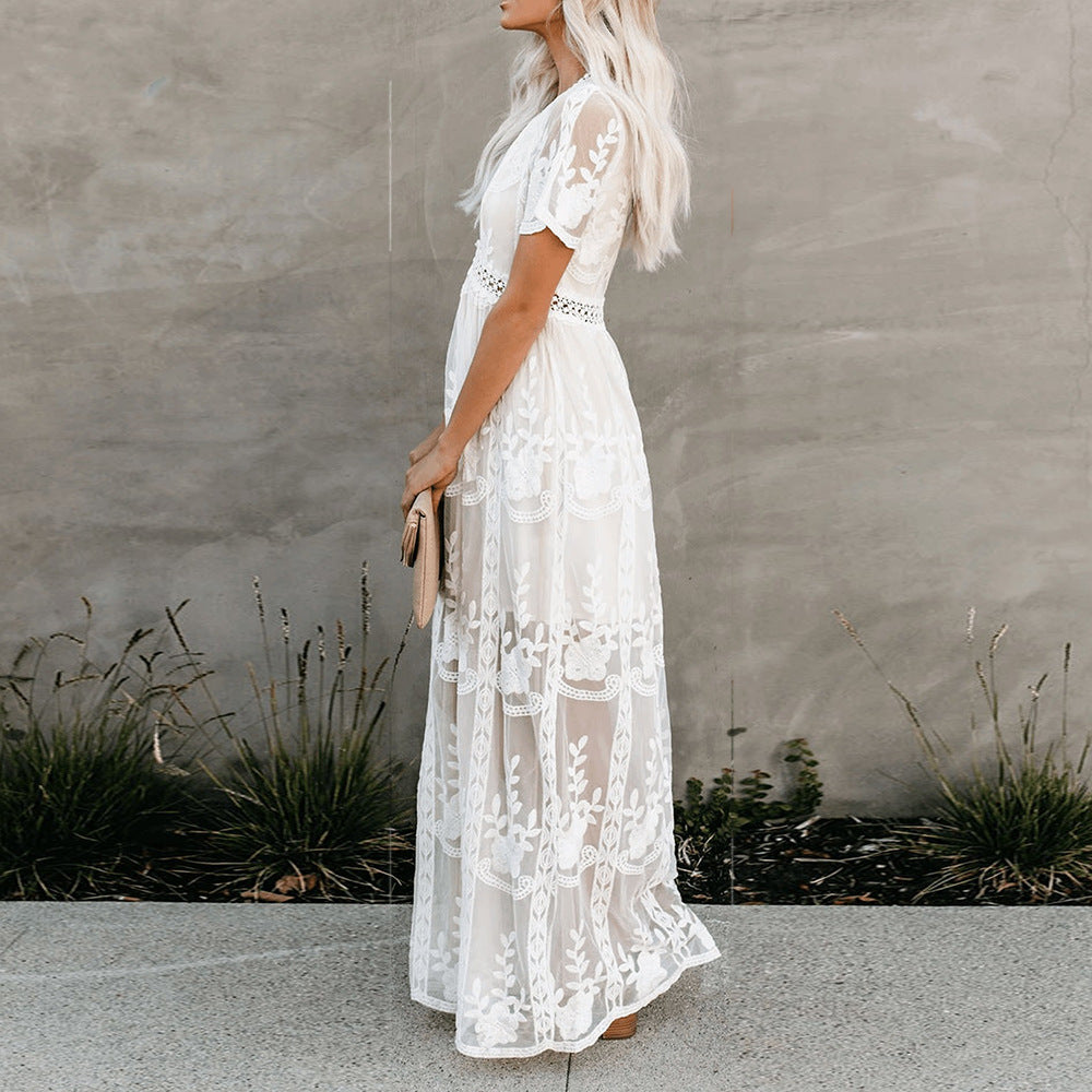 boho lace dress Long Bohemian Size:6_M Off-the-shoulder Long A-Line Prom nav-567